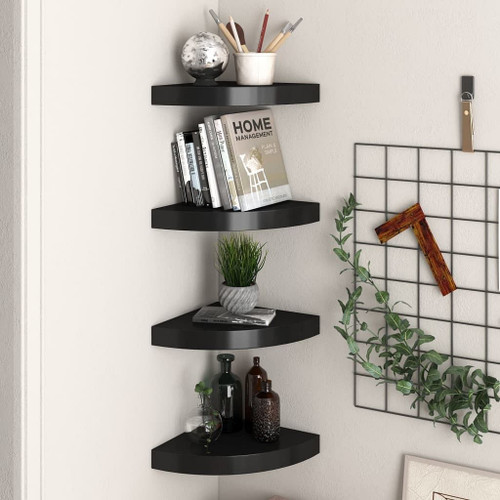 vidaXL Floating Corner Shelves 4 pcs Black 9.8"x9.8"x1.5" MDF A949-323900