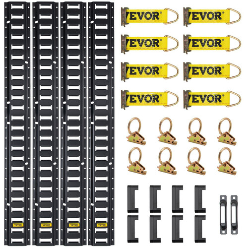 VEVOR E Track Tie-Down Rail Kit, 30PCS 5FT E-Tracks Set Includes 4 Steel Rails & 2 Single Slot & 8  E415-HSPSE5FT28PCSYVR0V0