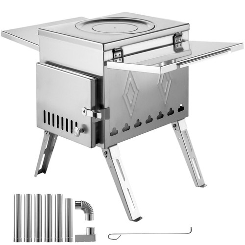 VEVOR Tent Wood Stove 17.5x14.7x10.6 inch, Camping Wood Stove 304 Stainless Steel With Folding Pipe E415-ZPQNLYXBXGL000001V0