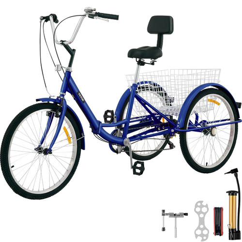 VEVOR Tricycle Adult 26'' Wheels Adult Tricycle 7-Speed 3 Wheel Bikes For Adults Three Wheel Bike F E415-ZDCLC24C7SBLUE001V0