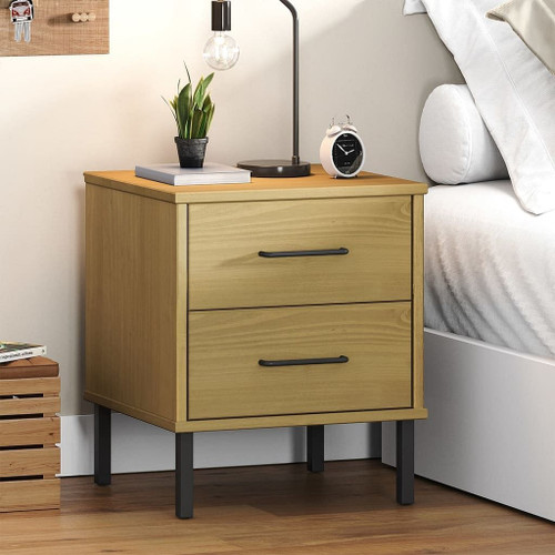 vidaXL Bedside Cabinet with Metal Legs Brown Solid Wood Pine OSLO A949-350973