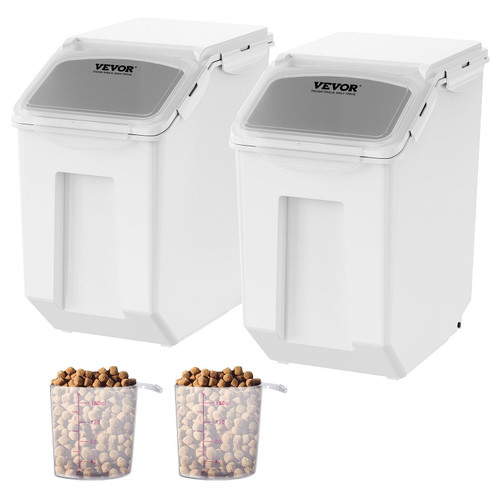 VEVOR Ingredient Storage Bin, 2 x 15L Dispenser Bin with 2 Measuring Cups, Attachable Casters and A