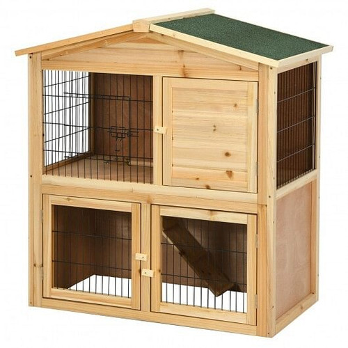 35 Inch Wooden Chicken Coop with Ramp - Color: Natural