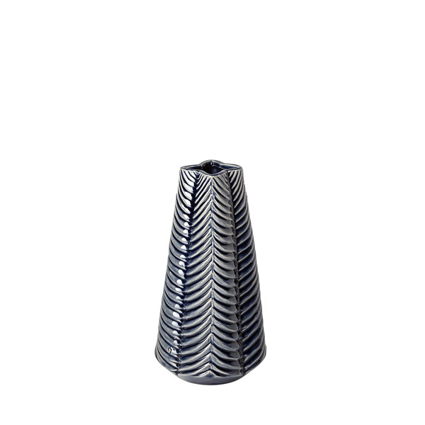 10" Navy Blue Glaze Layered Patterned Star Vase