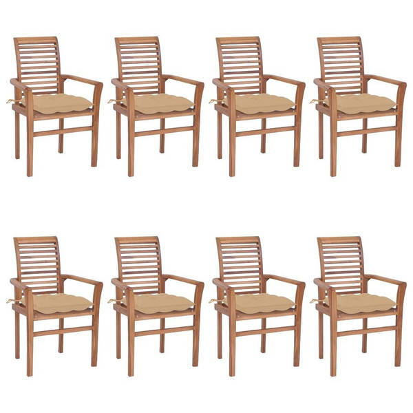 vidaXL Dining Chairs 8 pcs with Beige Cushions Solid Teak Wood A949-3072991