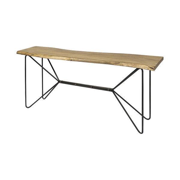 Light Brown Live Edge Solid Acacia Wood Console Table With Black Matte Iron Frame N270-380246