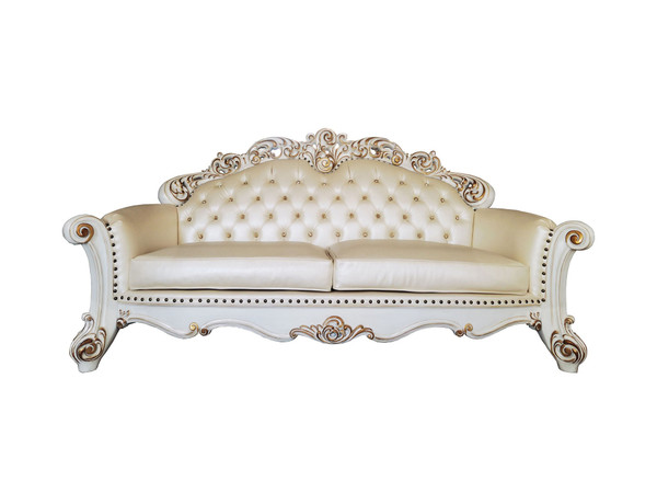 96" Champagne Faux Leather And Pearl Sofa With Five Toss Pillows N270-491348