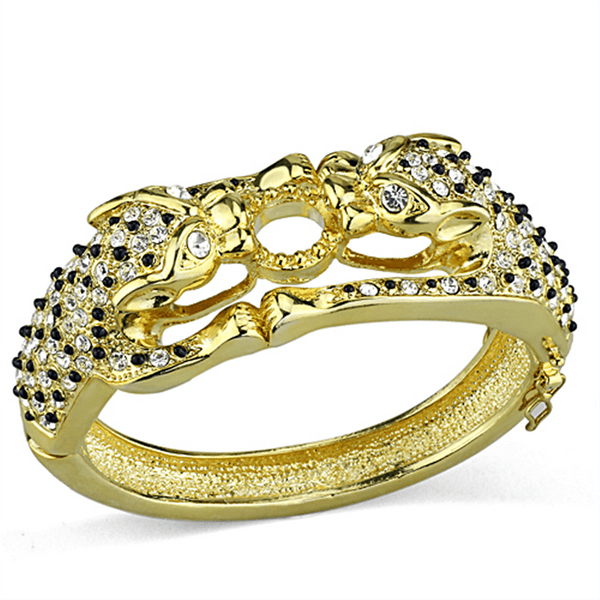 LO3083 - Gold Brass Bangle with Top Grade Crystal  in Clear A874-LO3083