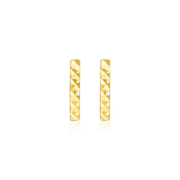 14k Yellow Gold Textured Bar Earrings P150-96996