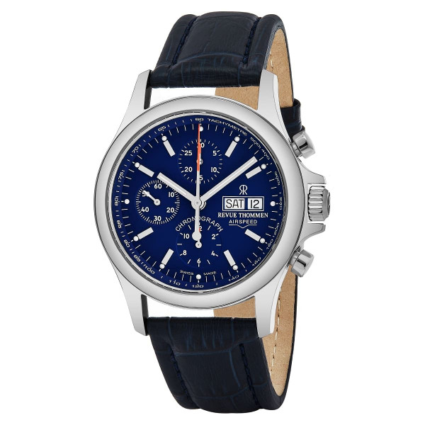 Revue Thommen 17081.6535 'Pilot' Blue Dial Blue Leather Strap Chronograph Swiss Automatic Watch H879-revue-thommen-17081-6535-pilot-blue-dial-blue-leather-strap-chronograph-swiss-automatic-watch