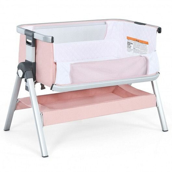 Baby Bassinet Bedside Sleeper with Storage Basket and Wheel for Newborn-Pink - Color: Pink D681-BB5748PI