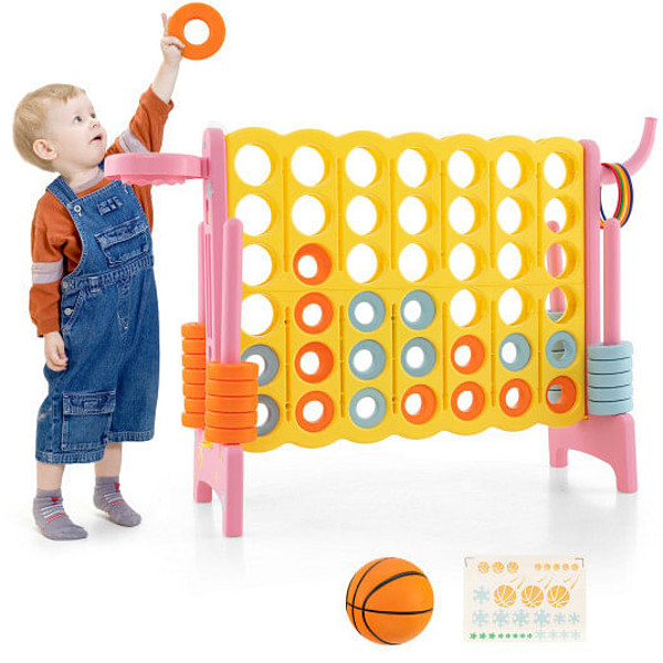 4-in-a-Row Connect Game with Basketball Hoop and Toss Ring-Pink - Color: Pink D681-SP38111PI