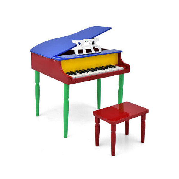 30-Key Wood Toy Kids Grand Piano with Bench and Music Rack-Multicolor - Color: Multicolor D681-MU10035CL