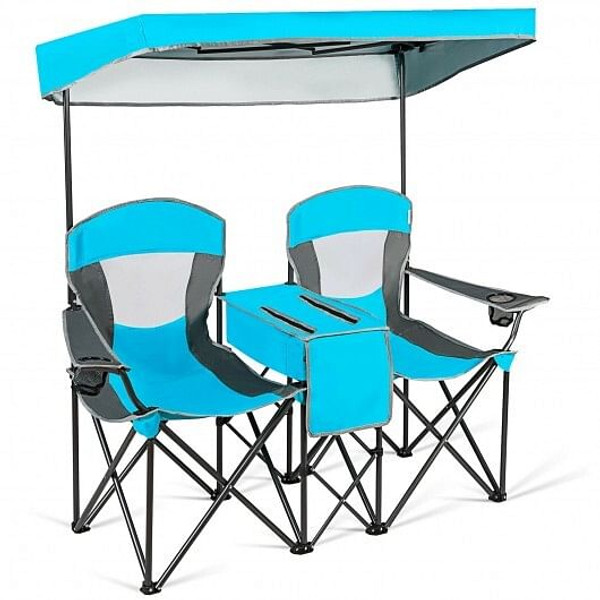 Portable Folding Camping Canopy Chairs with Cup Holder-Blue - Color: Blue D681-OP70569BL