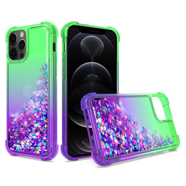 Apple Iphone 12/apple Iphone 12 Pro Shiny Flowing Glitter Liquid Bumper Case In Green F735-PC24-IPH12PROGR