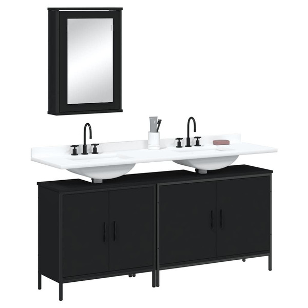 vidaXL 3 Piece Bathroom Furniture Set Black Engineered Wood A949-3214790