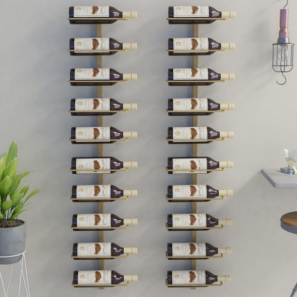 vidaXL Wall-mounted Wine Rack for 10 Bottles 2 pcs Gold Metal A949-340907