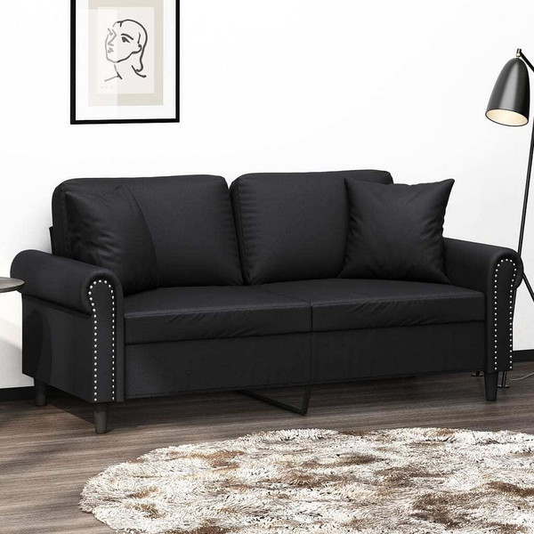 vidaXL 2-Seater Sofa with Throw Pillows Black 55.1" Faux Leather A949-3200930