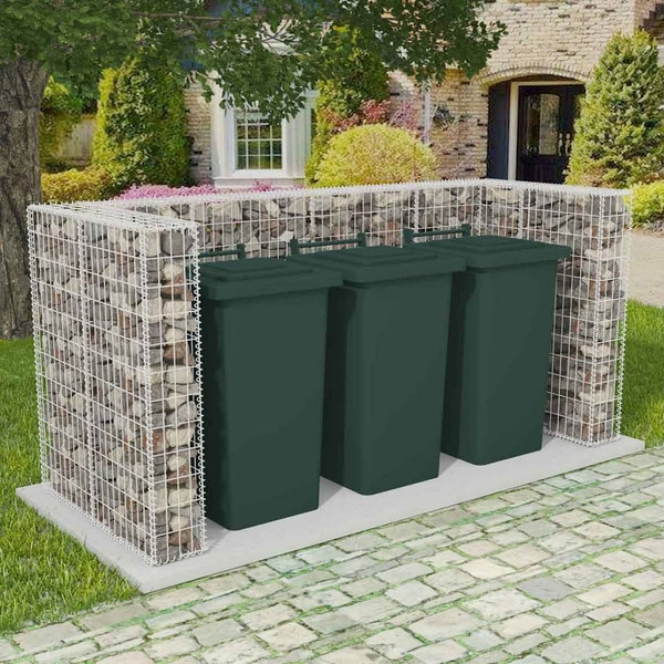 vidaXL Gabion Triple Wheelie Bin Surround Steel 98.4"x39.4"x47.2" A949-142560