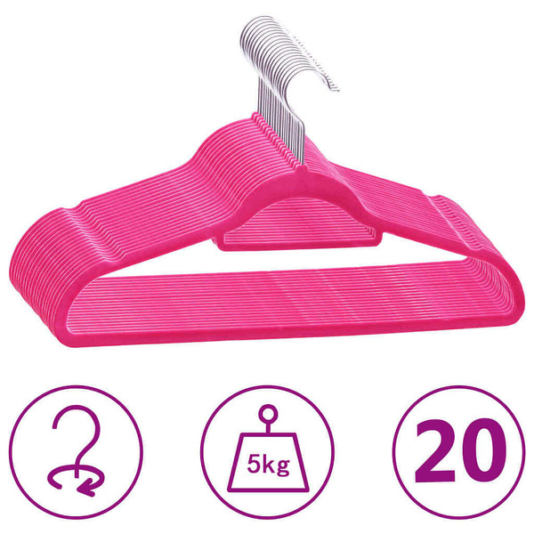 vidaXL 20 pcs Clothes Hanger Set Anti-slip Pink Velvet A949-289923