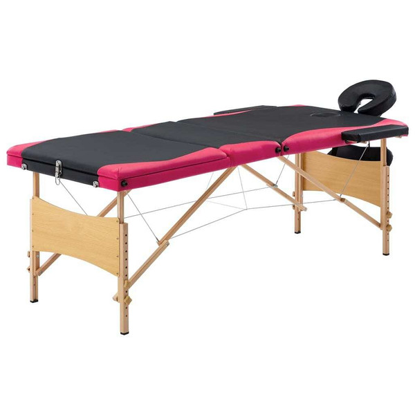 vidaXL Foldable Massage Table 3 Zones Wood Black and Pink A949-110216