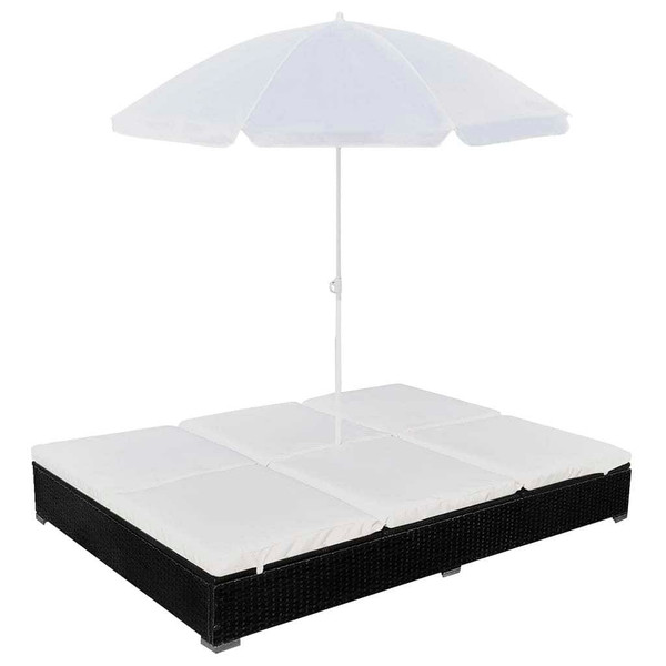 vidaXL Patio Lounge Bed with Umbrella Poly Rattan Black A949-42950