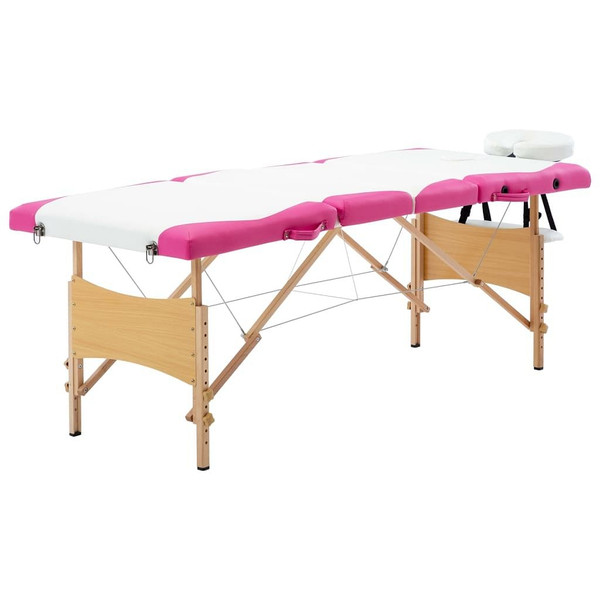 vidaXL Foldable Massage Table 4 Zones Wood White and Pink A949-110226