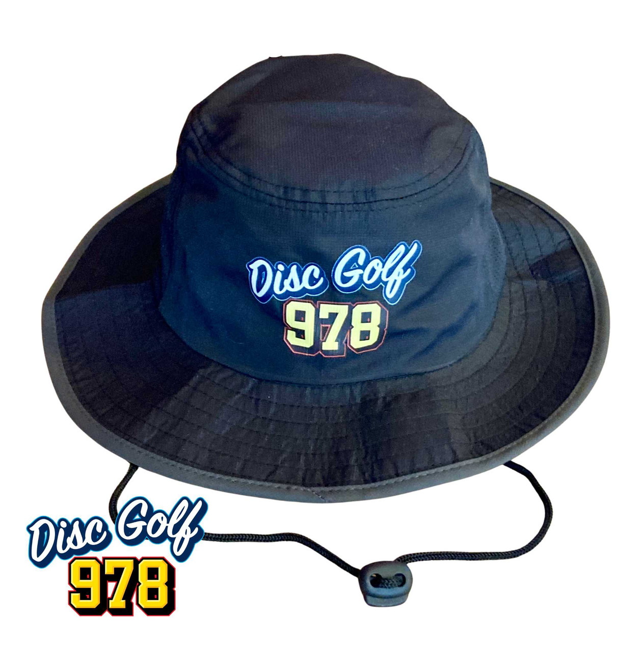 Disc Golf 978 Perforated Legend Boonie Bucket Hat - Black White/Yellow Logo