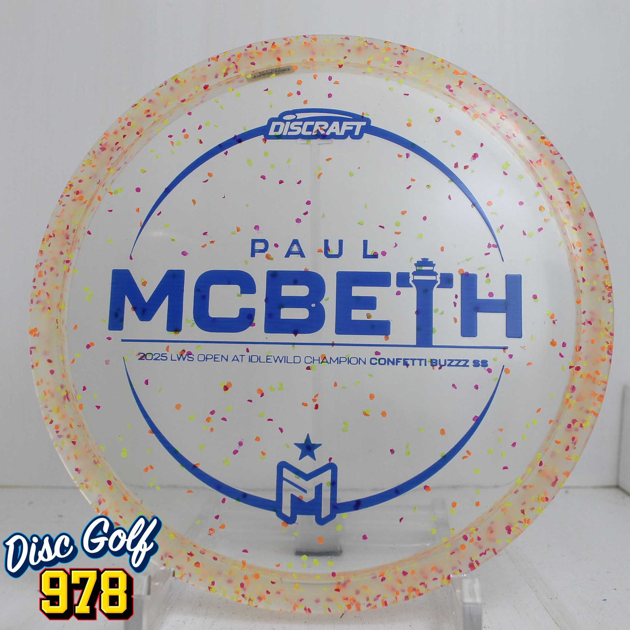 Discraft Buzzz SS Z Confetti Paul McBeth Victory Edition 174.6g Clearish with Orange/Yellow/Pink Confetti B