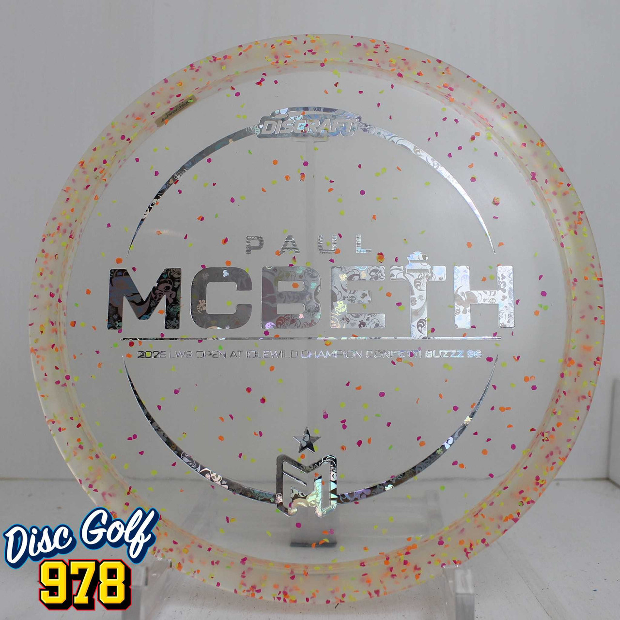 Discraft Buzzz SS Z Confetti Paul McBeth Victory Edition 174.2g Clearish with Orange/Pink Confetti