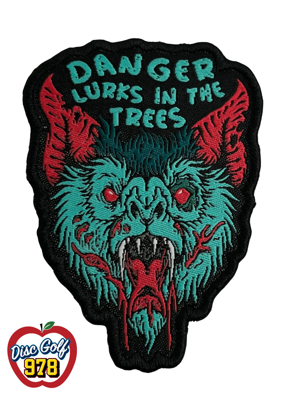 Disc Golf Patch "Danger Lurks In The Trees" Velcro Backed