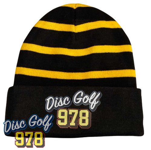 Disc Golf 978 Fleece-Lined Beanie Black Yellow Strips Disc Golf 978 Fleece-Lined Beanie Black Yellow Strips