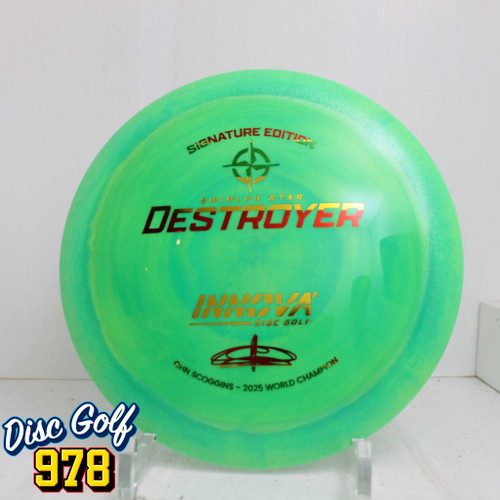 Innova Destroyer Swirl Star Ohn Scoggins 2025 World Champion 147.4g Green Rasta Foil Innova Destroyer Swirl Star Ohn Scoggins 2025 World Champion 147.4g Green Rasta Foil