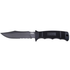 SOG SEAL Pup Fixed 4.75" Powder Coated Combo Blade GRN Handles Nylon Sheath SOG SEAL Pup Fixed 4.75" Powder Coated Combo Blade GRN Handles Nylon Sheath