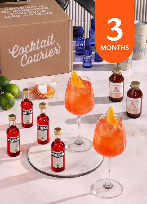 Cocktail Courier kit with example of cocktails and a text description of the offering.