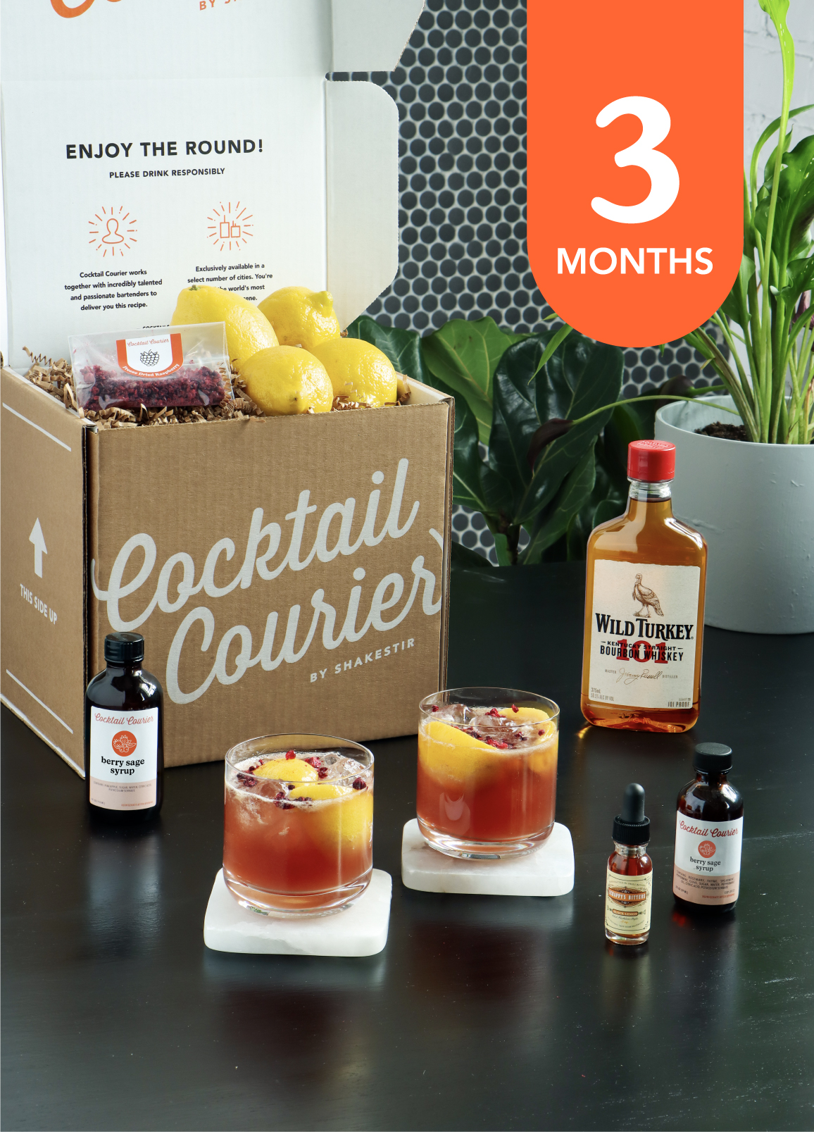 Cocktail Courier kit with example of cocktails and a text description of the offering.