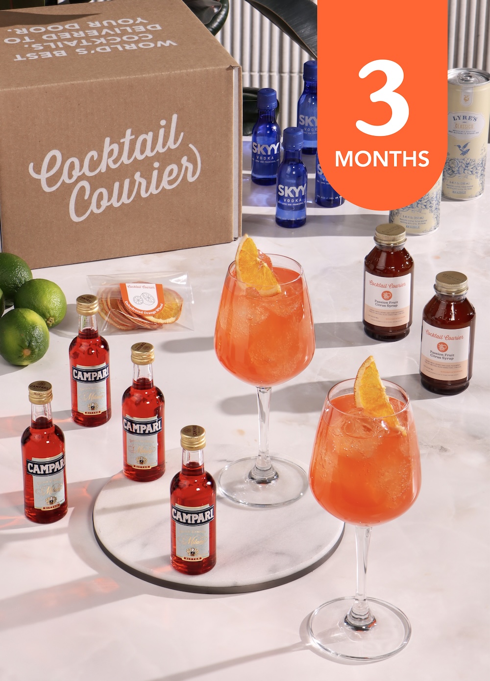 Cocktail Courier kit with example of cocktails and a text description of the offering.