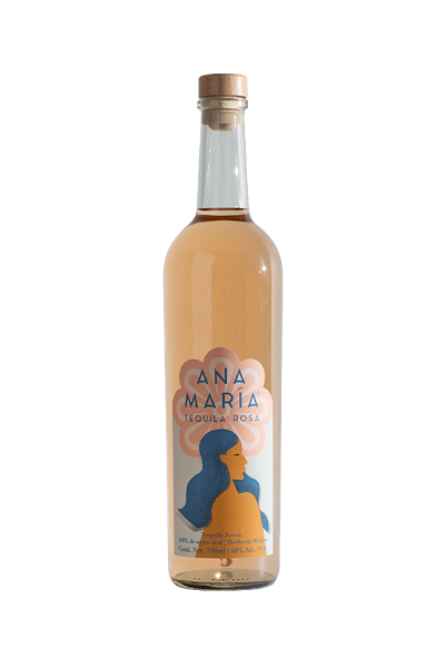 bottle of Ana Maria, liquor is light pink in color