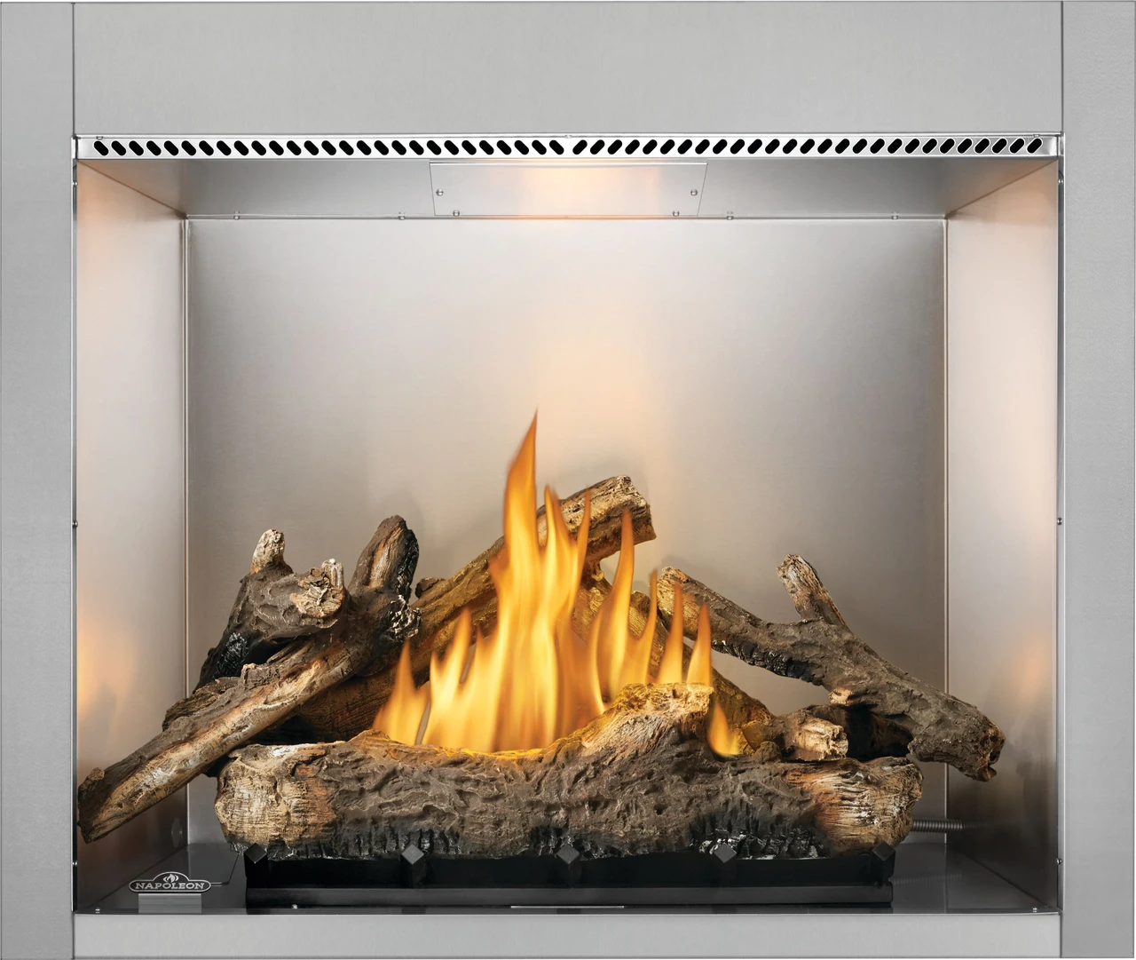 Napoleon Riverside 42-Inch Outdoor Natural Gas Fireplace RSS42NE shown with separately selected logs