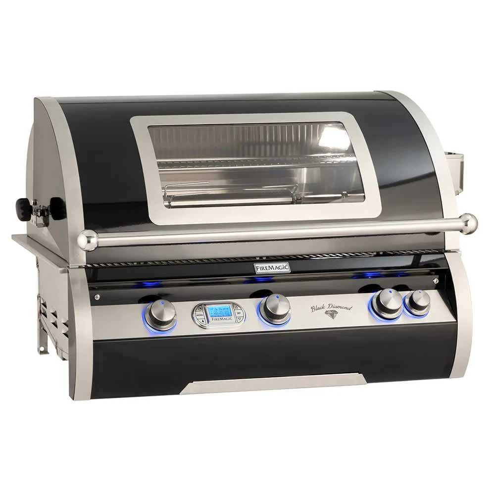 Fire Magic Black Diamond Edition Island (35" x 108") - Smoke Base With Polished Black Lava Counter & Refrigerator Cutout