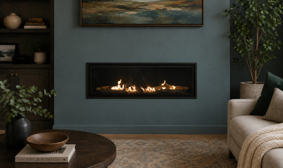 Sierra Flame STANFORD-SUR-BLK decorative black surround — installed view; fireplace and media sold separately