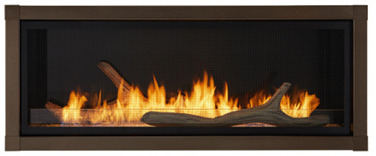 Monessen Artisan AVFL42 42-inch single-sided vent-free fireplace; optional decorative accessories shown