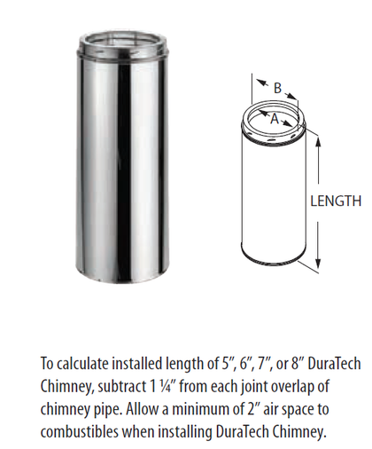 Duravent DuraTech 8" Diameter 6" Long Stainless Steel Chimney Pipe 8DT-06SS
