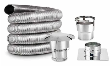 DuraVent 5.5" x 25' Stainless Steel Flex Liner with Connectors, Top Plate and Cap L5.525IK-R6
