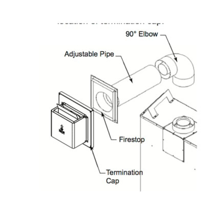HHT Horizontal  Vent Termination Kit includes adj Termination Cap, 1" firestop, 3" firestop, 90 degree elbow, 9" - 12" adj. termination pipe DVP-HVTK