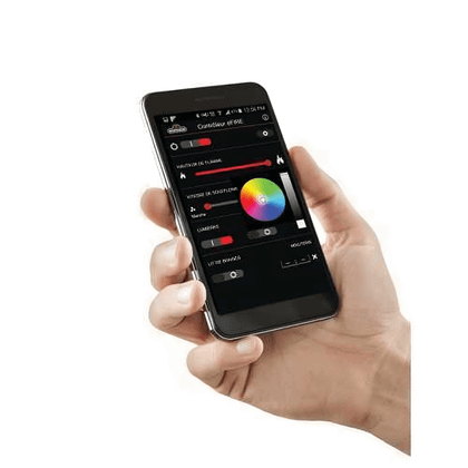 Napoleon EFCN-PF0 eFIRE Bluetooth controller — app demonstration image; phone not included