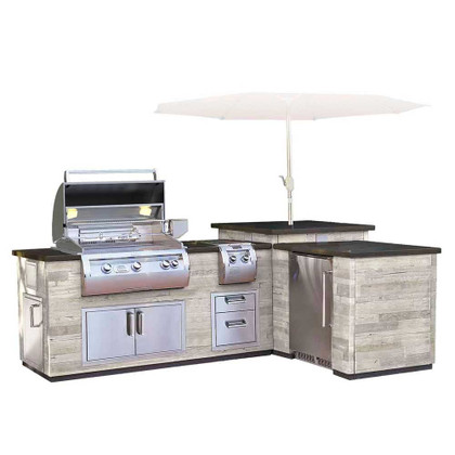 Fire Magic L-Shaped Reclaimed Wood Island - Silver Pine Base With Polished Black Lava Counter