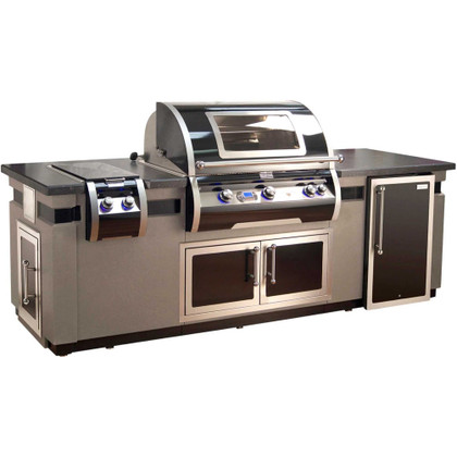 Fire Magic Black Diamond Edition Island (35" x 108") - Smoke Base With Polished Black Lava Counter & Refrigerator Cutout