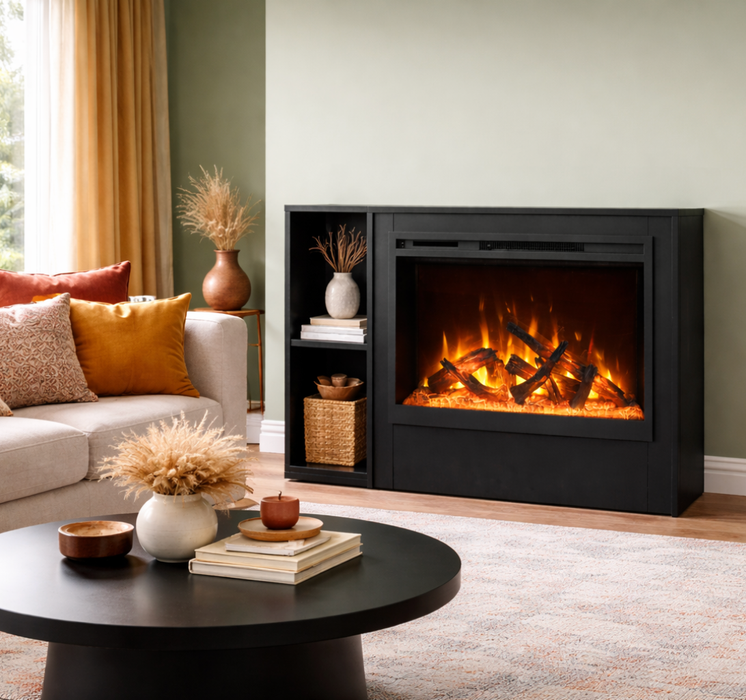 Amantii RS36-BLK-PDS Black Pedestal for RS36 — black storage pedestal installation; fireplace and logs sold separately