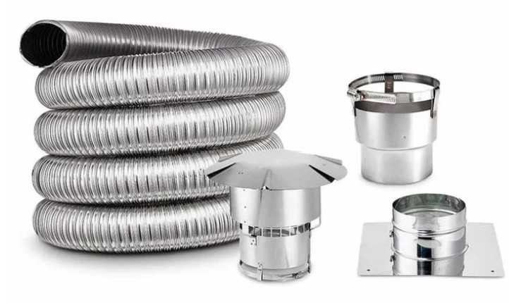 DuraVent 5" x 25' Stainless Steel Flex Liner with Connectors, Top Plate and Cap L525IK-R6